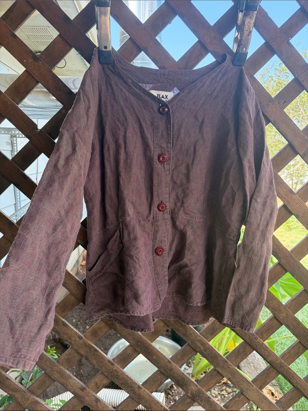 Flax Women's Dark Brown Button-Front Linen Jacket/shirt button PETITE up S/M